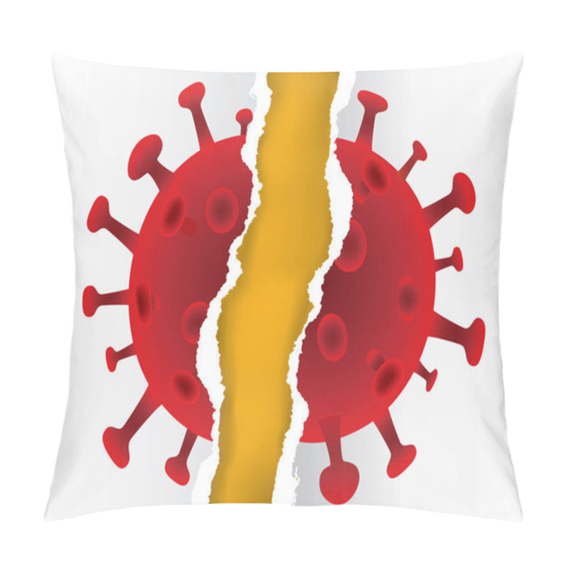 Personality  Ripped Paper With Coronavirus Image. Expressive Illustration Symbolizing The Destruction Of Coronavirus. Place For Your Text Or Image. Vector Available. Pillow Covers