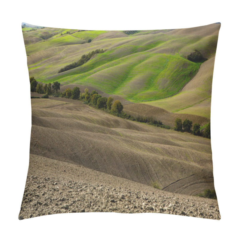 Personality  Harvested Fields And Meadows Landscape In Tuscany, Italy. Wavy Country Scenery At Autumn Sunset. Arable Land Ready For The Agricultural Season. Pillow Covers