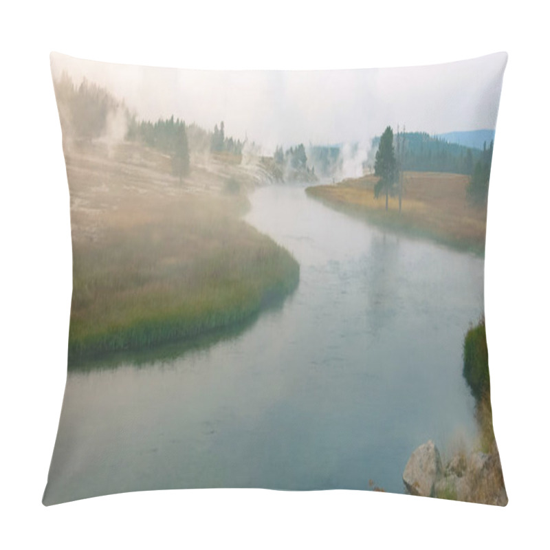 Personality  Yellowstone Landscape Old Faithful Geyser Basin Yellowstone River Steam Landscape National Park Pillow Covers