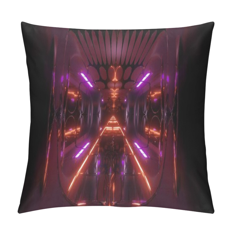 Personality  Glowing Futuristic Horror Sci-fi Temple With Nice Reflection 3d Illustration Wallpaper Background Design, Modern Future Religion Building 3d Rendering Pillow Covers