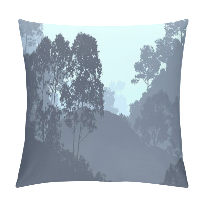 Personality  Abstract Mountains Silhouettes With Misty Woodland Trees Pillow Covers