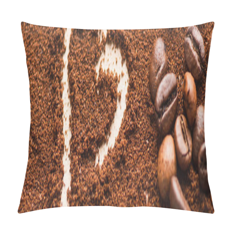 Personality  Close Up View Of Heart Drawn On Ground Coffee Near Beans, Panoramic Shot Pillow Covers