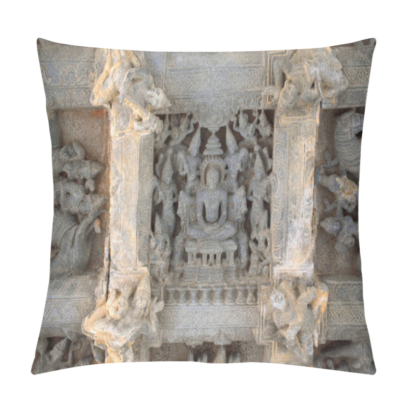 Personality  Ceiling Sculpture In Open Mandapa, Depicting The Guardians To The Eight Directions ,ashtadikpalaka. Panchakuta Basadi, Kambadahalli, Mandya District Pillow Covers