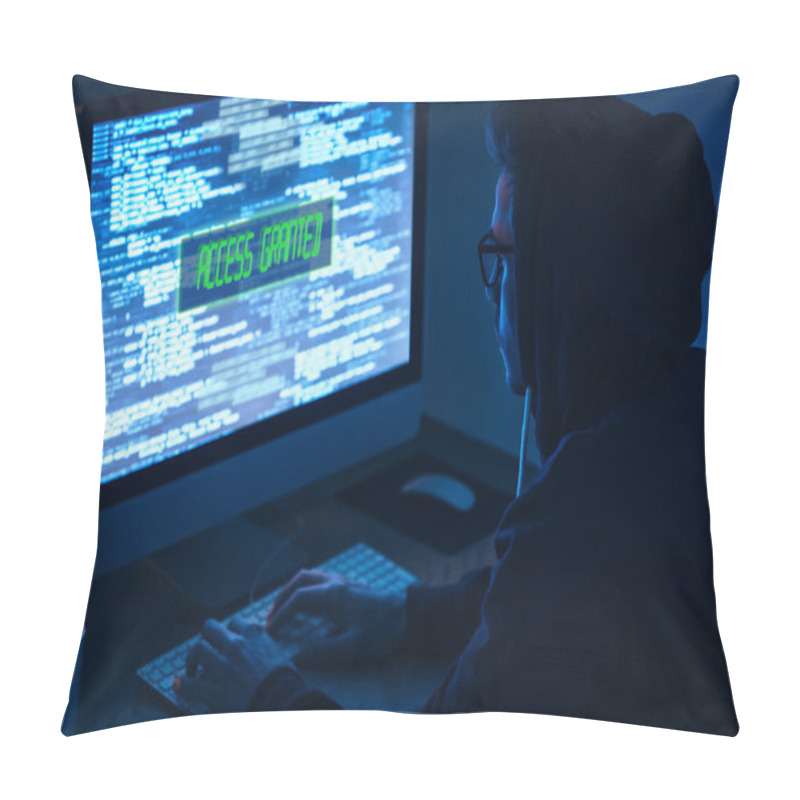 Personality  Man At Computer In Dark Room Pillow Covers