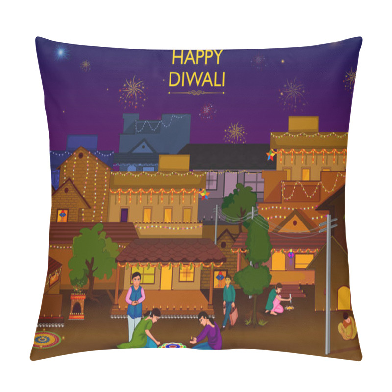 Personality  Indian Family People Celebrating Diwali Festival Of India Pillow Covers