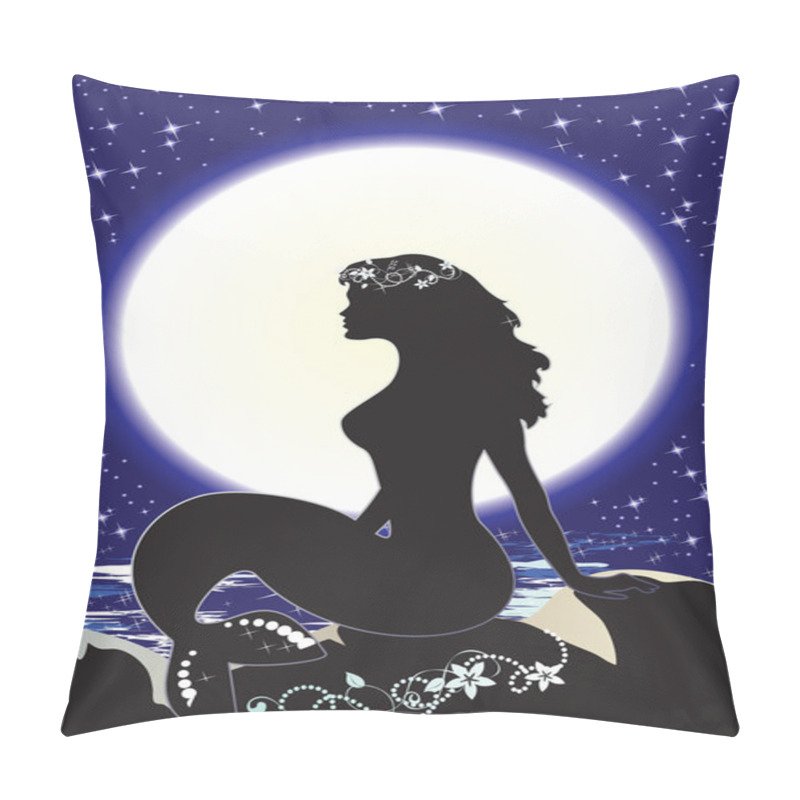 Personality  Mermaid Sitting Ashore At Night Pillow Covers