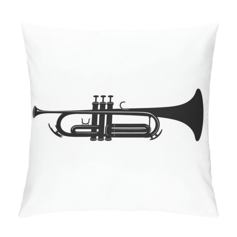 Personality  A Stylish Black Silhouette Of A Trumpet, Representing Music And Performance. Pillow Covers