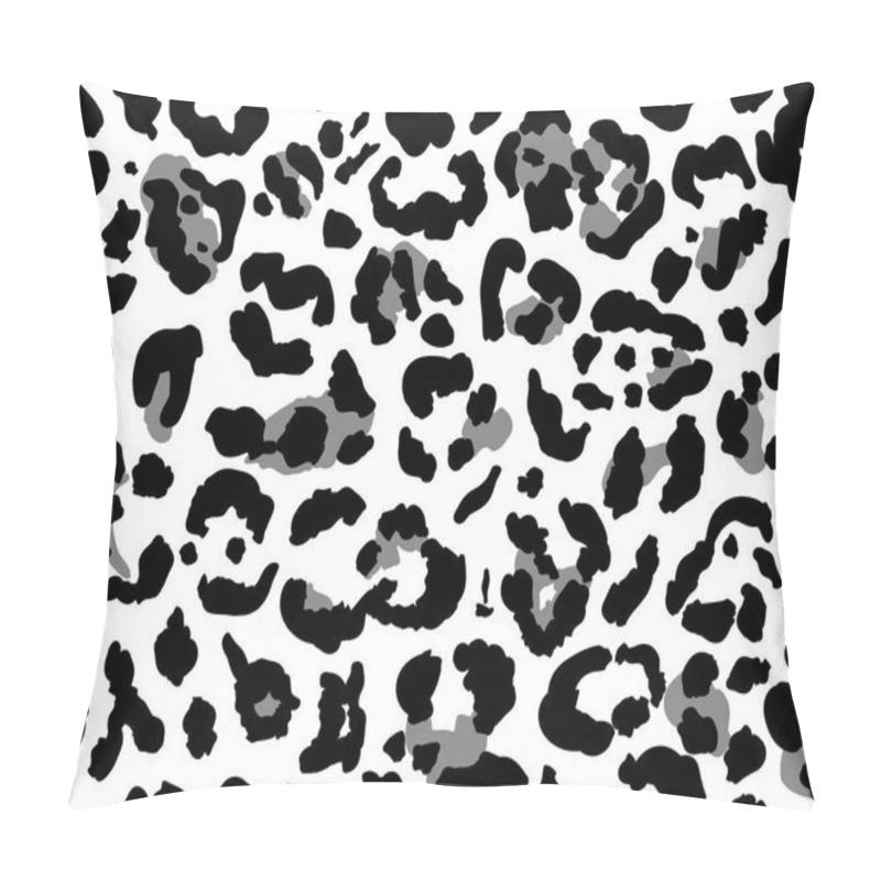 Personality  Seamless Leopard Fur Pattern. Fashionable Wild Leopard Print Background. Modern Panther Animal Fabric Textile Print Design. Stylish Vector Black Grey And White Illustration Pillow Covers