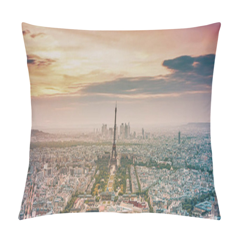 Personality  Aerial View Over Paris At Sunset With Iconic Eiffel Tower Pillow Covers