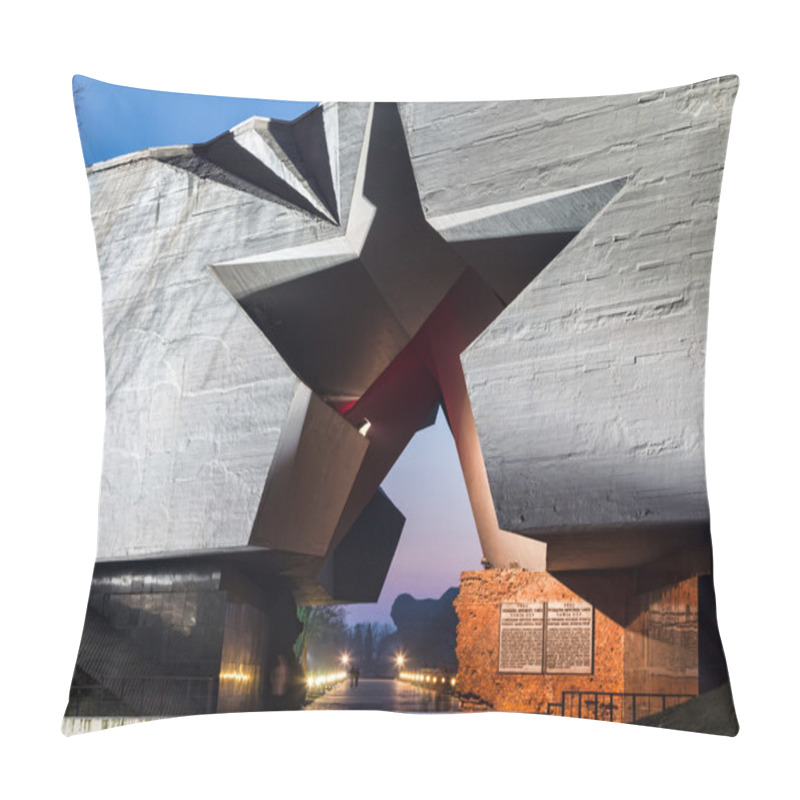 Personality  Main Entrance To Brest Fortress With Carved Five-pointed Star At Night - View To Hero Soldier Monument, Belarus. Pillow Covers