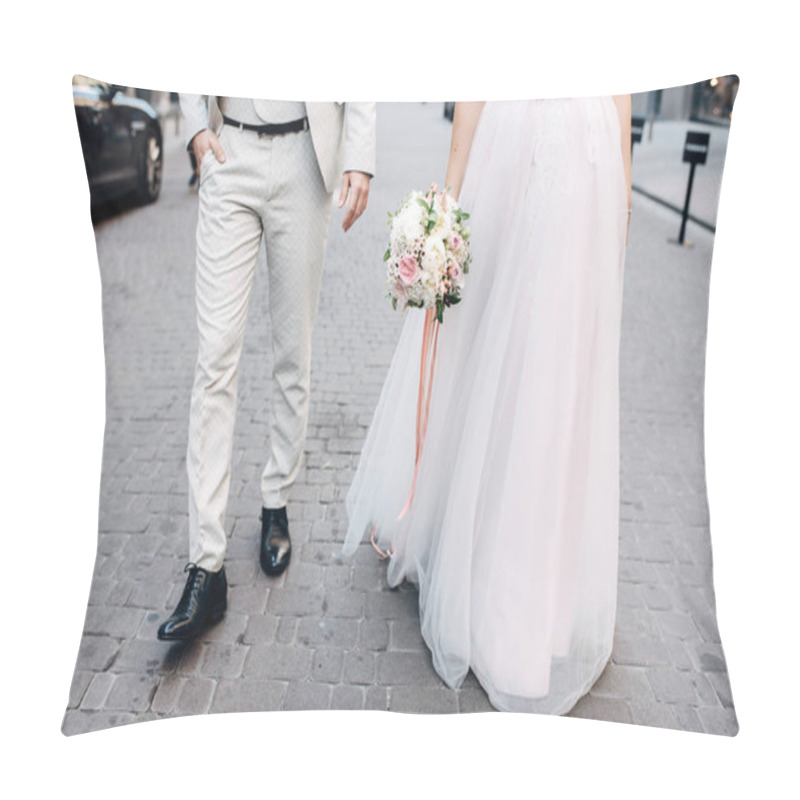 Personality  The Bride And The Groom Are Walking By, Faces Are Not Visible Pillow Covers