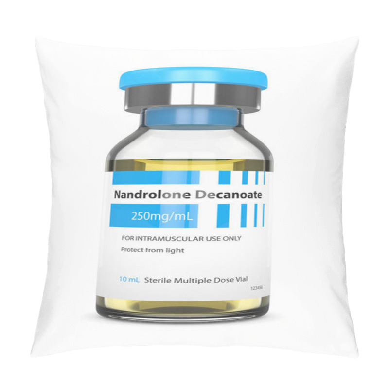 Personality  3d Render Of Nandrolone Decanoate Vial Over White Background. Anabolic Steroids Concept. Pillow Covers