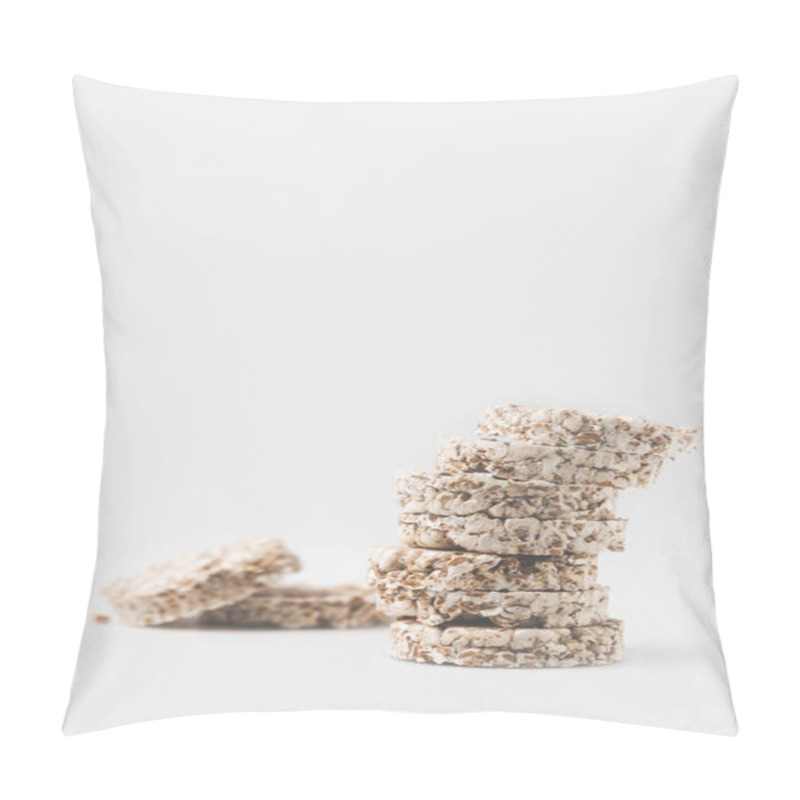 Personality  Stack Of Crispy Rice Cakes On White Tabletop Pillow Covers