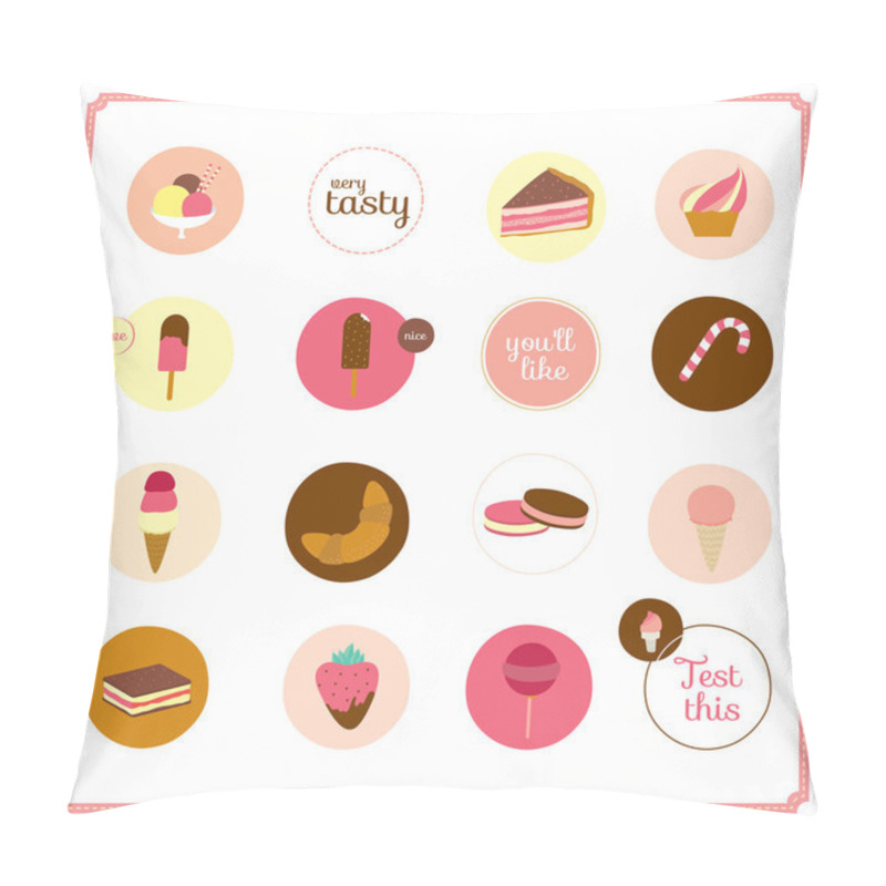 Personality  Set Of Icons Of Cute Design Dessert Icons In Circles Pillow Covers