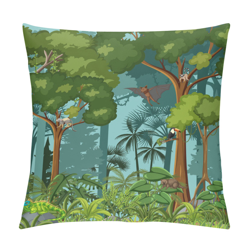 Personality  Tropical Rainforest Scene With Various Wild Animals Illustration Pillow Covers