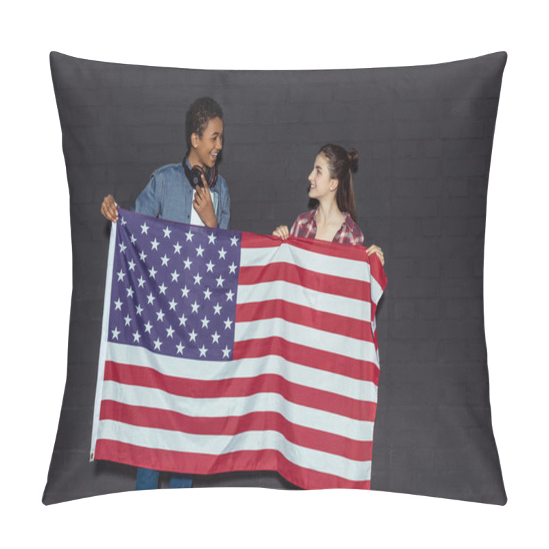 Personality  Teen Couple With Usa Flag Pillow Covers