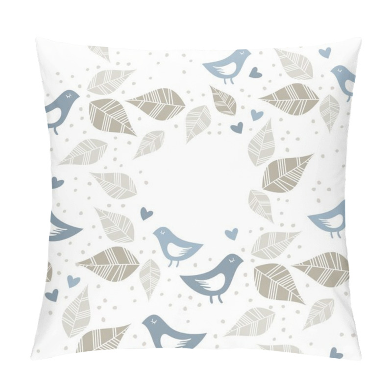 Personality  Little Blue Birds In Love With Hearts Dots And Leaves Wreath Seamless Pattern Isolated On White Pillow Covers