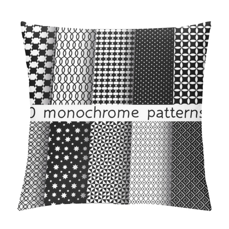 Personality  10 Monochrome Different Vector Seamless Patterns. Set Of Black And White Geometric Ornaments. Endless Texture Can Be Used For Wallpaper, Pattern Fills, Web Page Background, Surface Textures. Pillow Covers