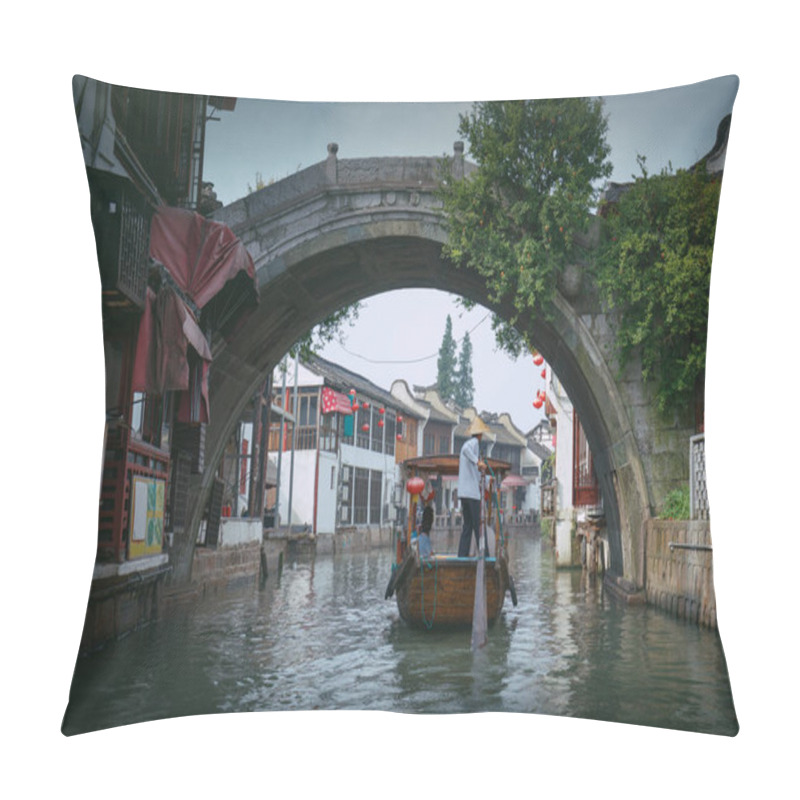 Personality  China Traditional Tourist Boats At Shanghai Zhujiajiao Town Pillow Covers