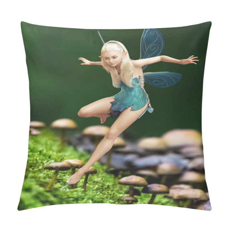 Personality  A Cute Fantasy Fairy Flying Above A Patch Of Mushrooms. 3d Rendering Pillow Covers