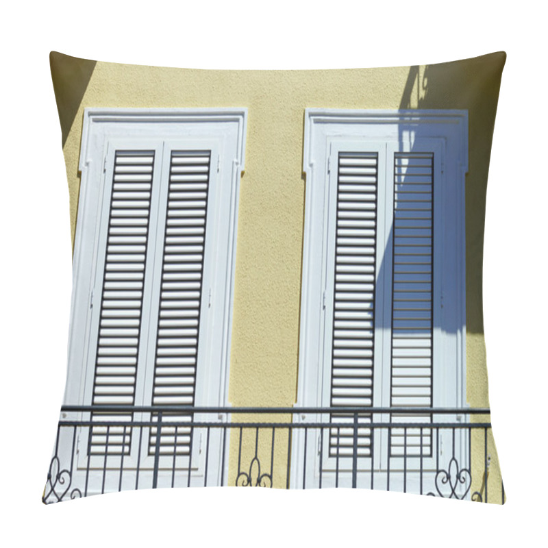 Personality  Window With Shutters Closeup View, Sunny Day On Sea Resort Pillow Covers