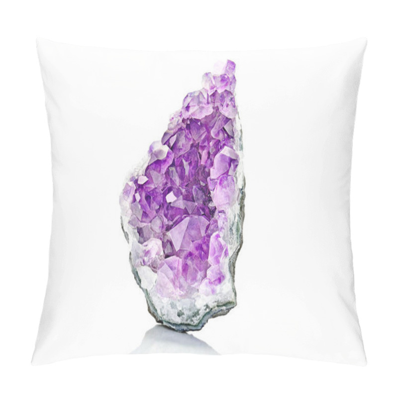 Personality  Violet Crystal Stone Macro Mineral. Purple Rough Amethyst Quartz Crystals Geode On White Background, Uruguay Pillow Covers