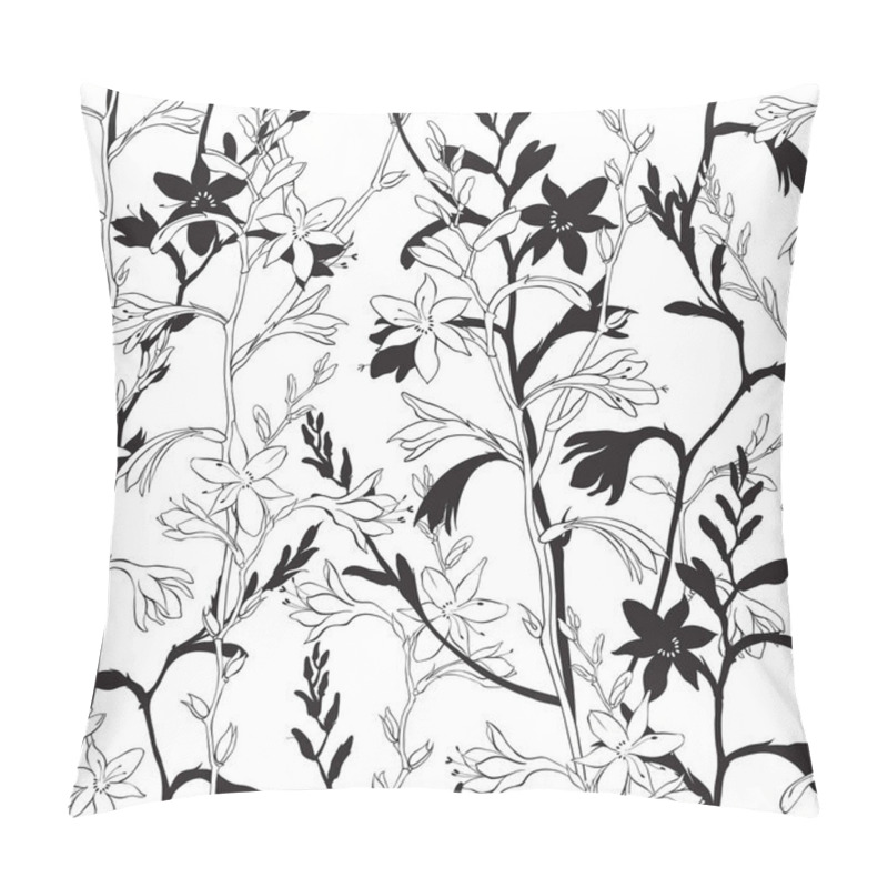 Personality  Black And White Seamless Floral Pattern With Montbretia. Pillow Covers