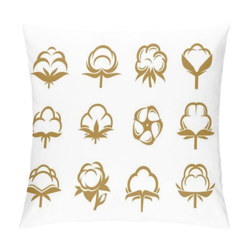 Personality  Cotton Icons Of Vector Flowers With Soft Fiber Balls. Isolated Vector Plants Of Organic Natural Cotton With Soft Bolls, Floral Buds And Leaves, Vintage Signs Set For Bio Fabric Or Natural Materials Pillow Covers