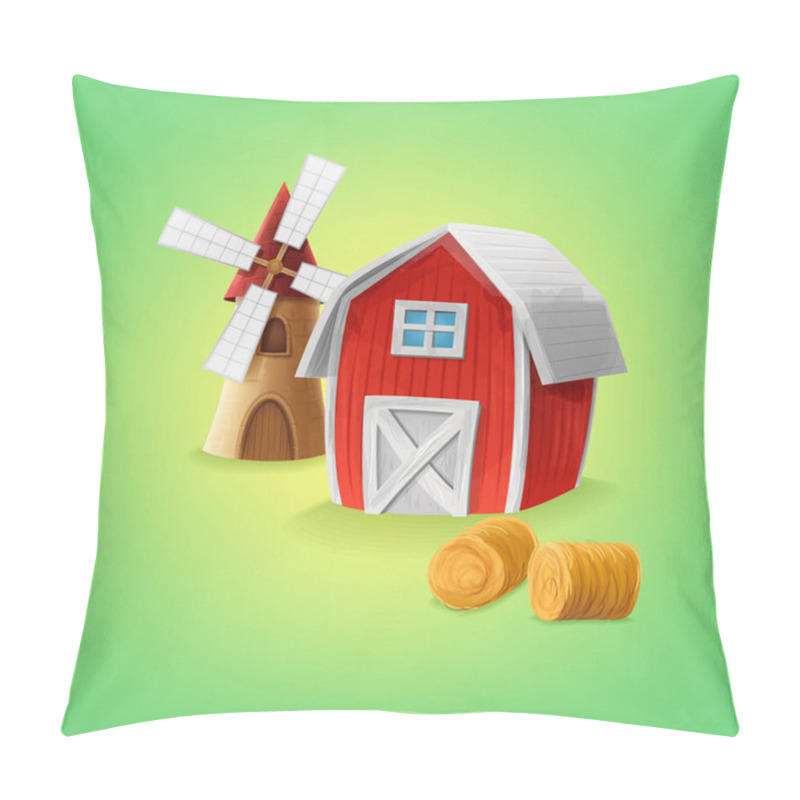 Personality  Farm Factory And Windmill,vector   Illustration  Pillow Covers