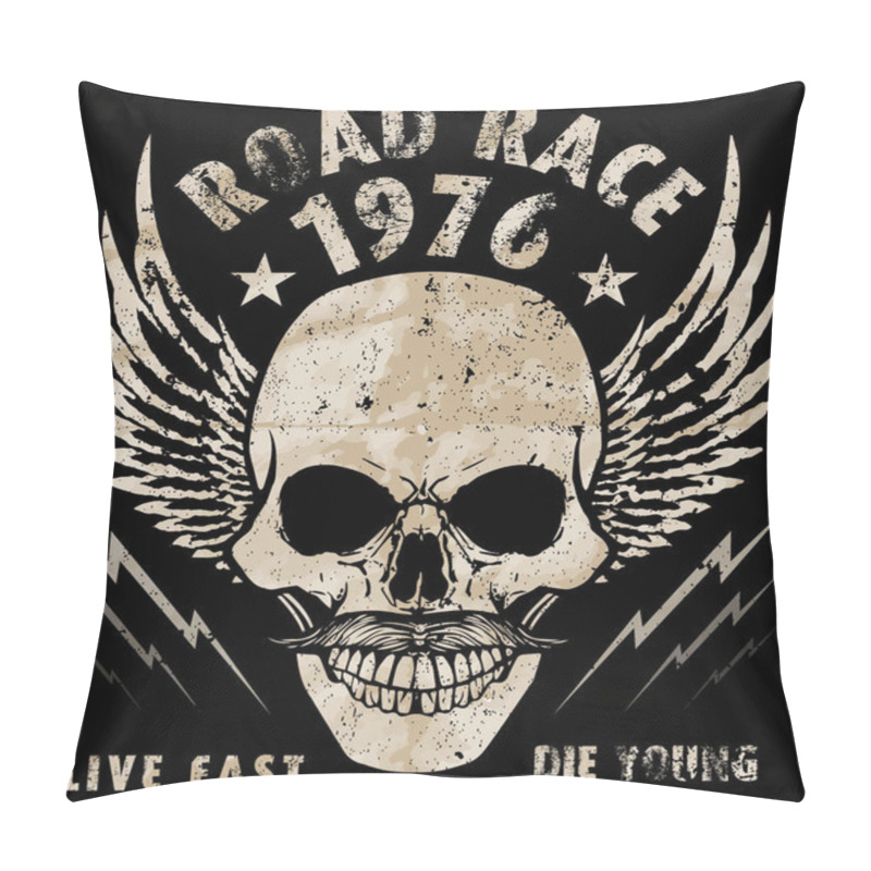 Personality  Vintage Biker Skull Emblem Tee Graphic Pillow Covers