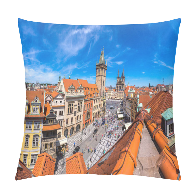 Personality  Panoramic Aerial View Of Old Town Square And Clock Tower In Prague In A Beautiful Summer Day, Czech Republic Pillow Covers