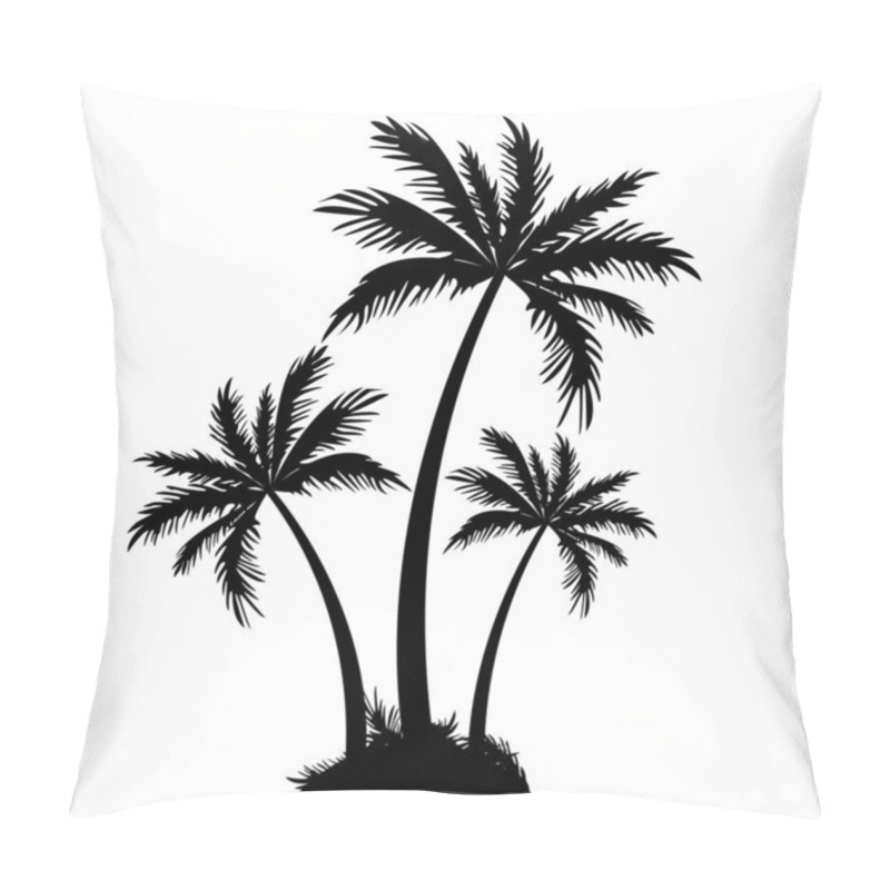 Personality  Realistic Palm Trees Black Silhouette. Tropical Tree. Vacation And Travel Concept. Vector Isolated On White Pillow Covers