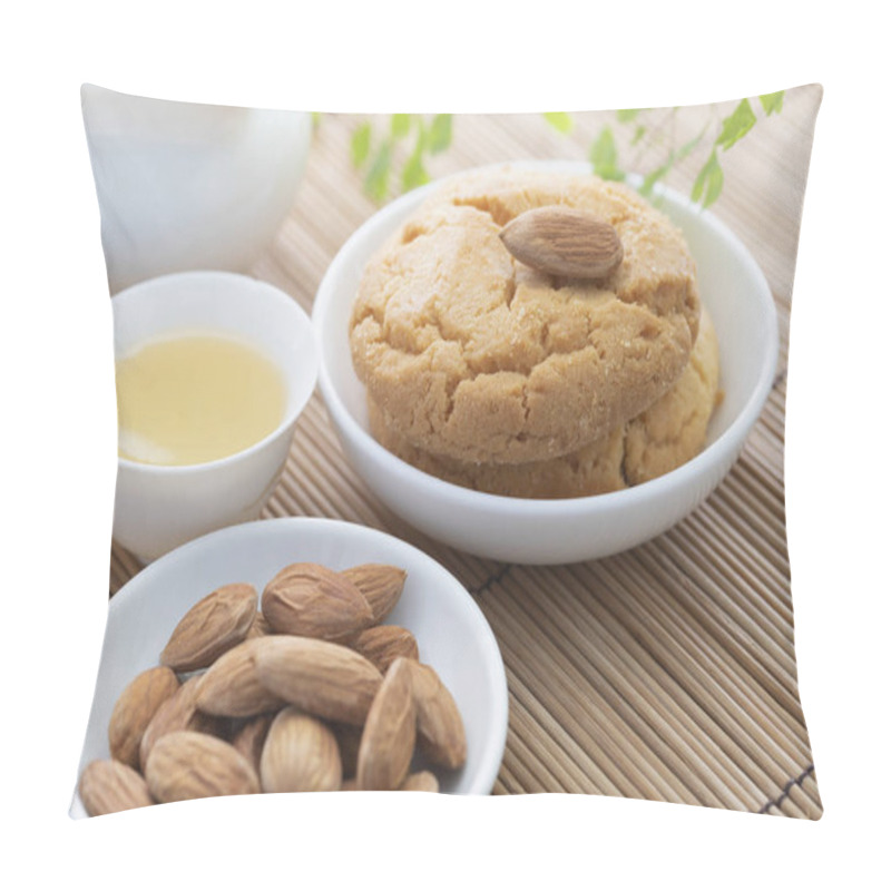 Personality  Almond Cookies  And Tea On Background,close Up  Pillow Covers