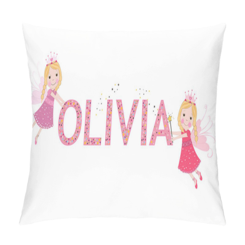 Personality  Olivia Female Name With Cute Fairy Tale Vector. Pillow Covers