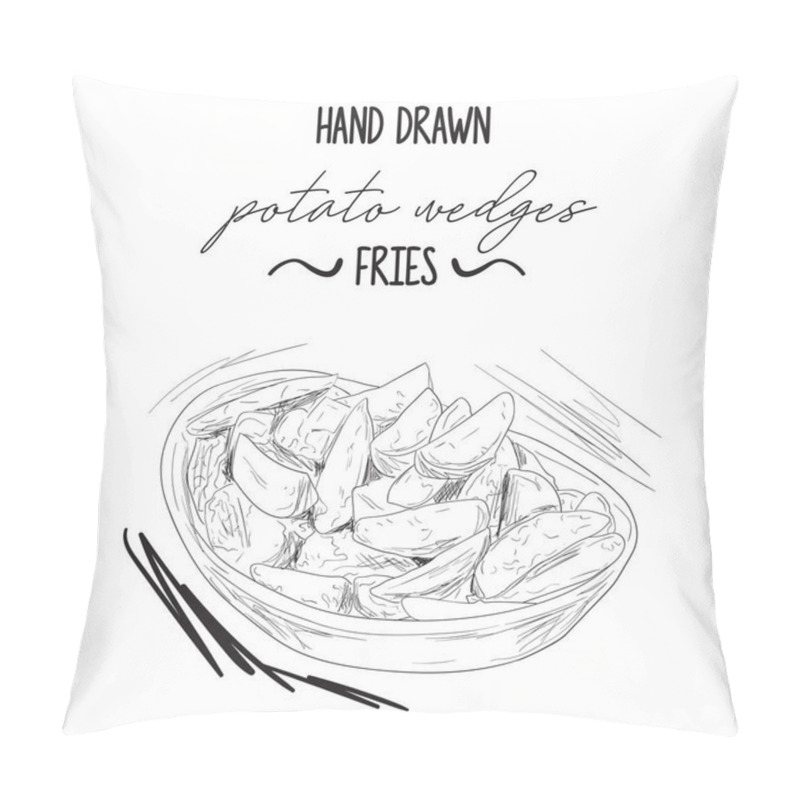 Personality  Hand Drawn Black And White Potato Wedges Fries In Bowl Pillow Covers