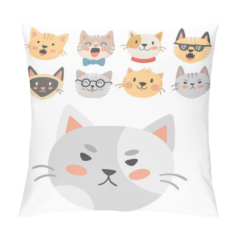 Personality  Cats Heads Vector Illustration Cute Animal Funny Decorative Characters Feline Domestic Trendy Pet Drawn Pillow Covers