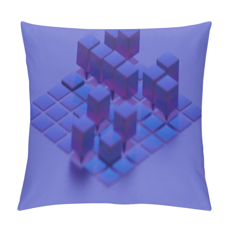 Personality  Abstract Geometric Composition With Blue Cubes And Grid Patter Pillow Covers