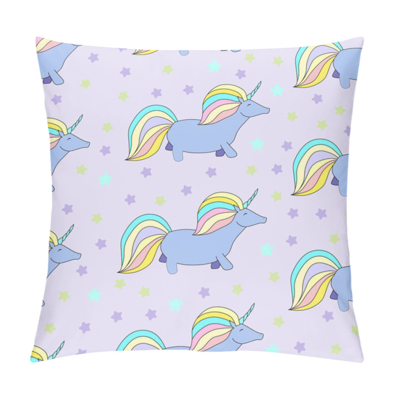 Personality   Seamless Pattern With Unicorns And Stars. Fantasy Wallpaper. Cute Magic Background Pillow Covers