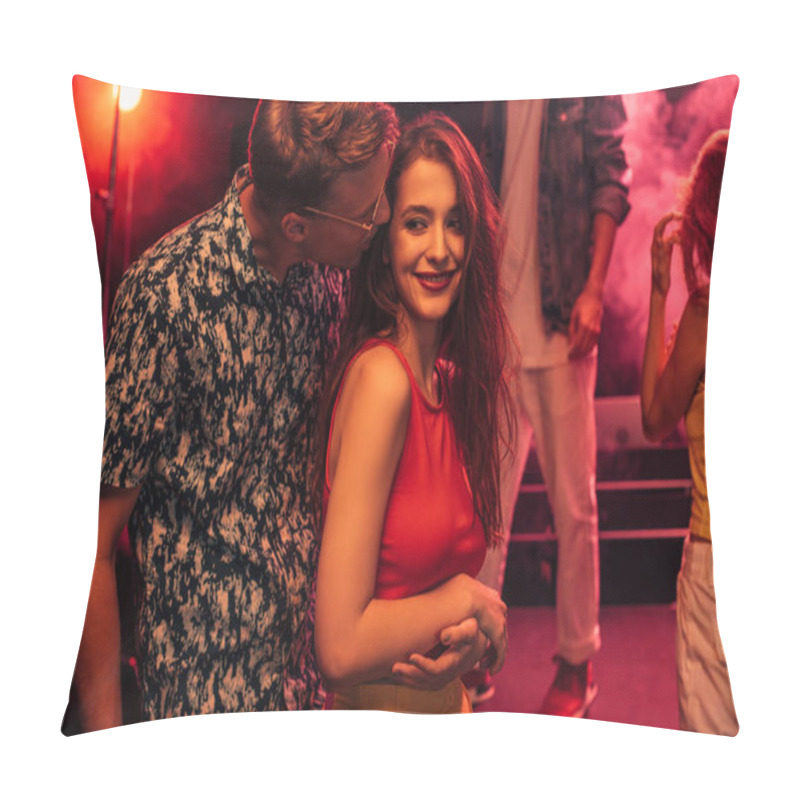 Personality  Man Kissing On Cheek Young Woman During Rave Party In Nightclub Pillow Covers