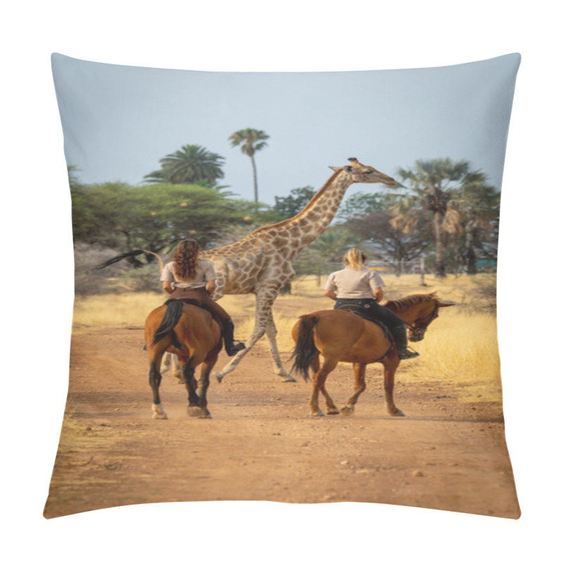 Personality  Southern Giraffe Passes Two Women On Horseback Pillow Covers