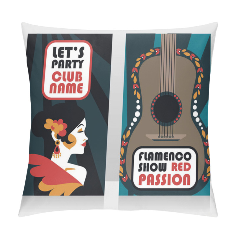 Personality  Two Banners For Flamenco Show, Traditional Spanish Dancer And Guitar, Vector Illustration Pillow Covers