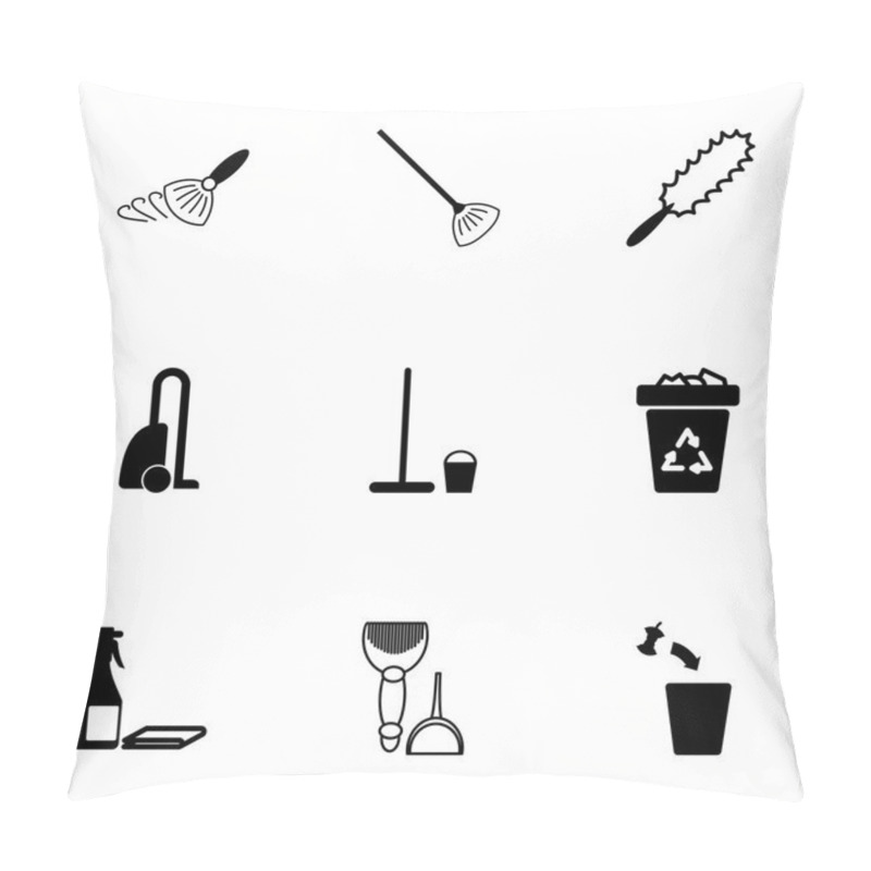 Personality  Vector Black Cleaning Icons Set Pillow Covers