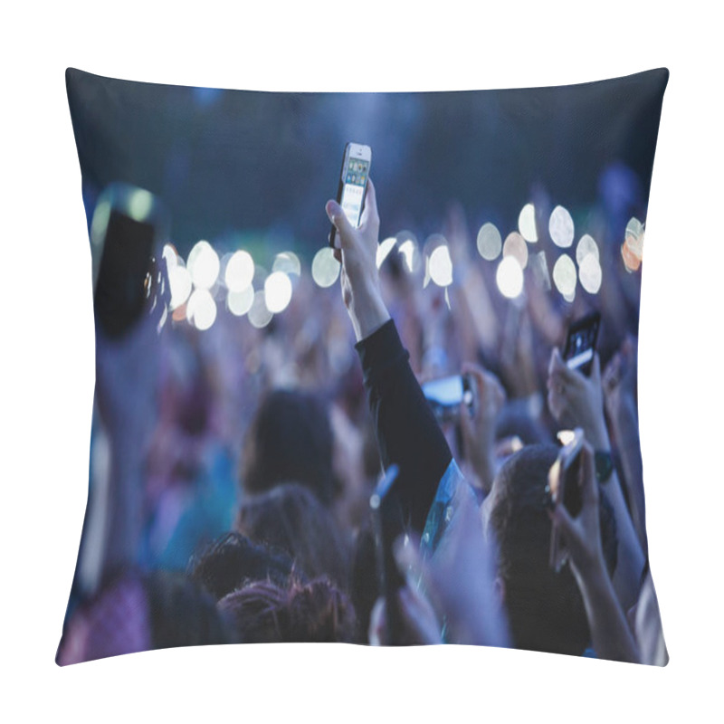 Personality  Music Fan Filming Concert With Smart Phone In Hand Pillow Covers