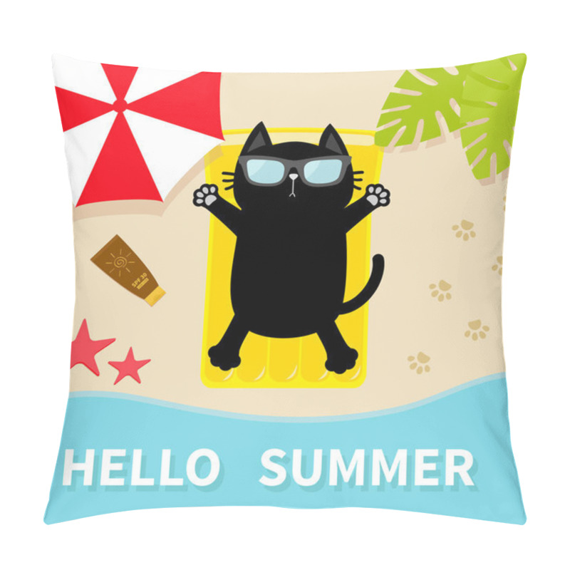 Personality  Black Cat Sunbathing On Beach  Pillow Covers