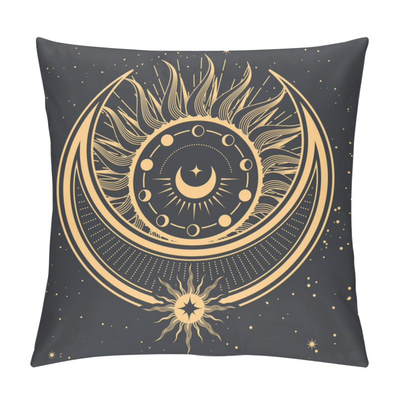 Personality  Mystical Sun And Moon, Tarot Cards Magic, Sorcery And Divination Occult Symbol, Vector Pillow Covers