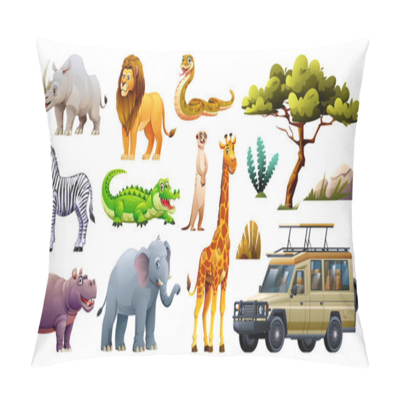 Personality  Set Of African Safari Animals And Elements. Vector Cartoon Illustration Pillow Covers