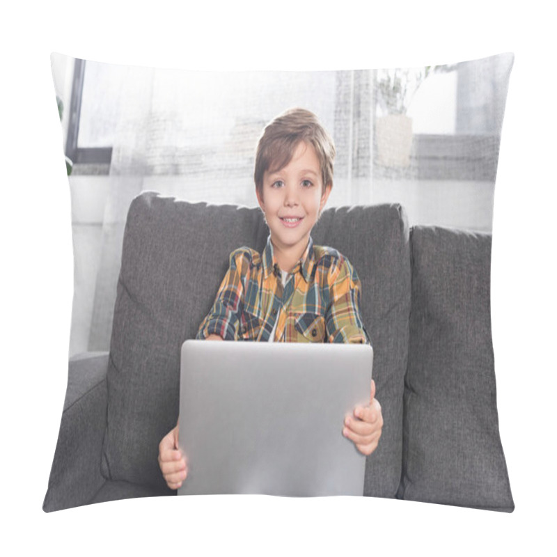 Personality  Boy With Laptop Sitting On Couch Pillow Covers