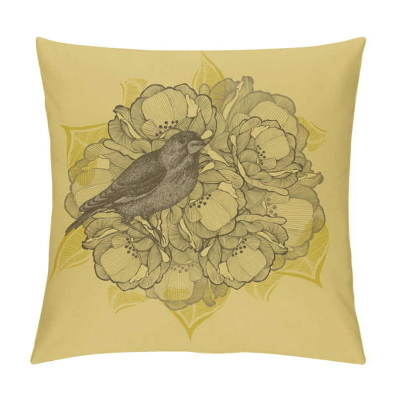 Personality  Spring Background With Flowers And Birds, Hand-drawing. Vector I Pillow Covers