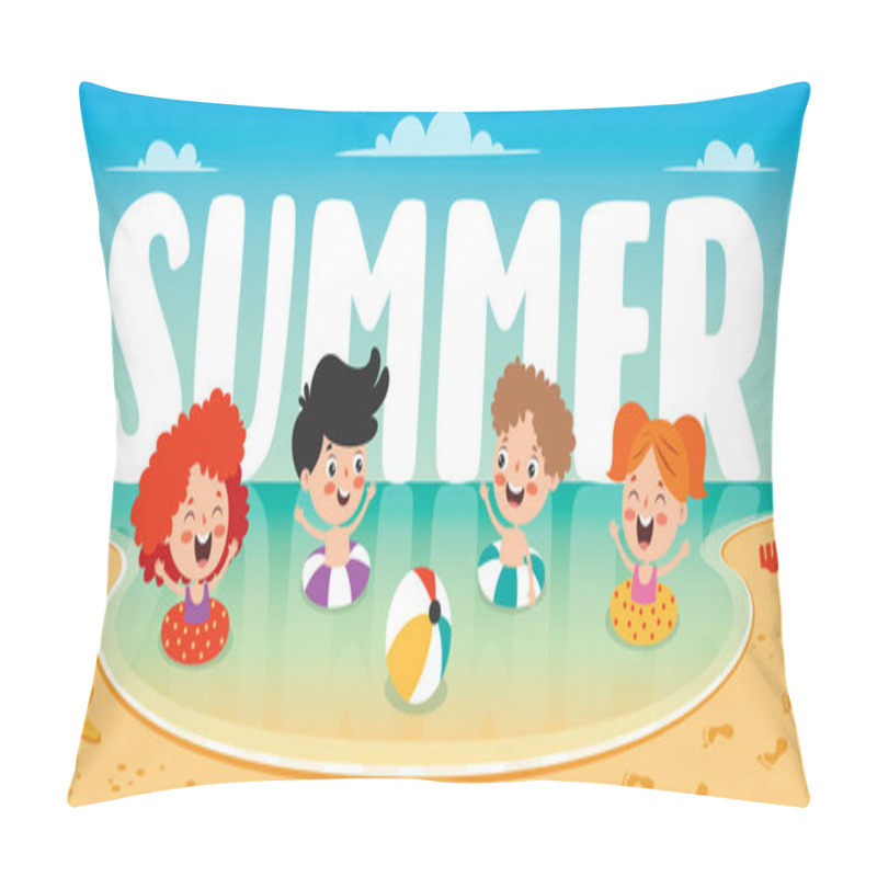 Personality  Flat Summer Banner With Cartoon Character Pillow Covers