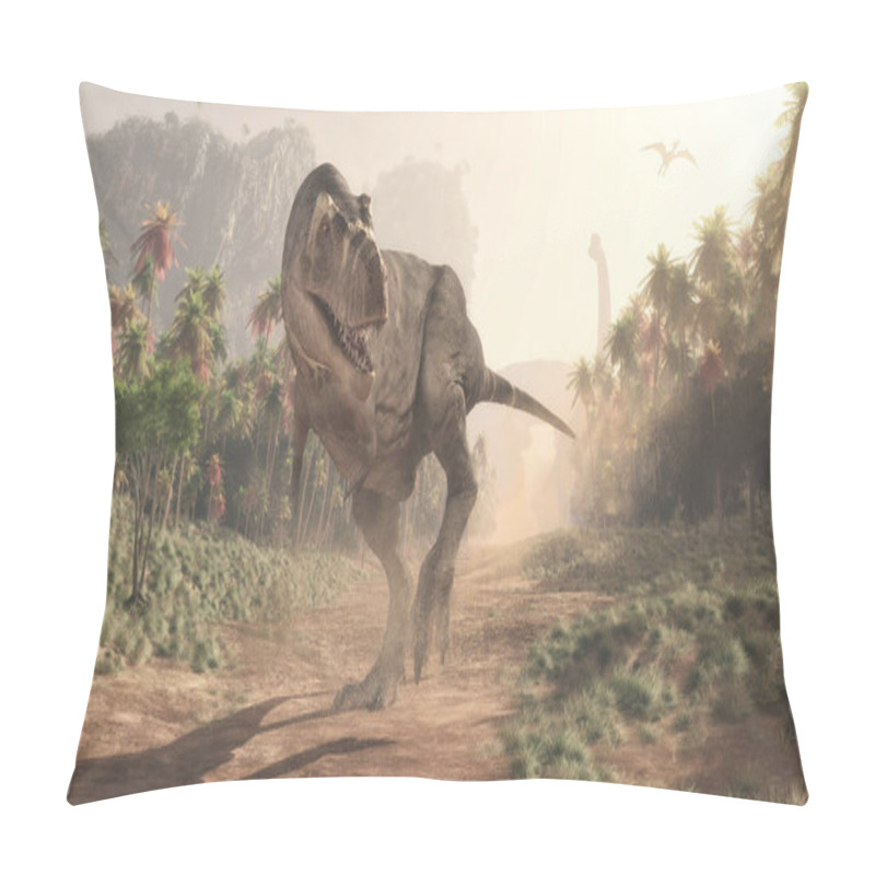 Personality  Tyrannosaurus Rex In The Jungle. This Is A 3d Render Illustration Pillow Covers